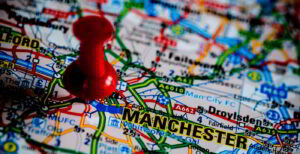 Manchester pinned on a map
